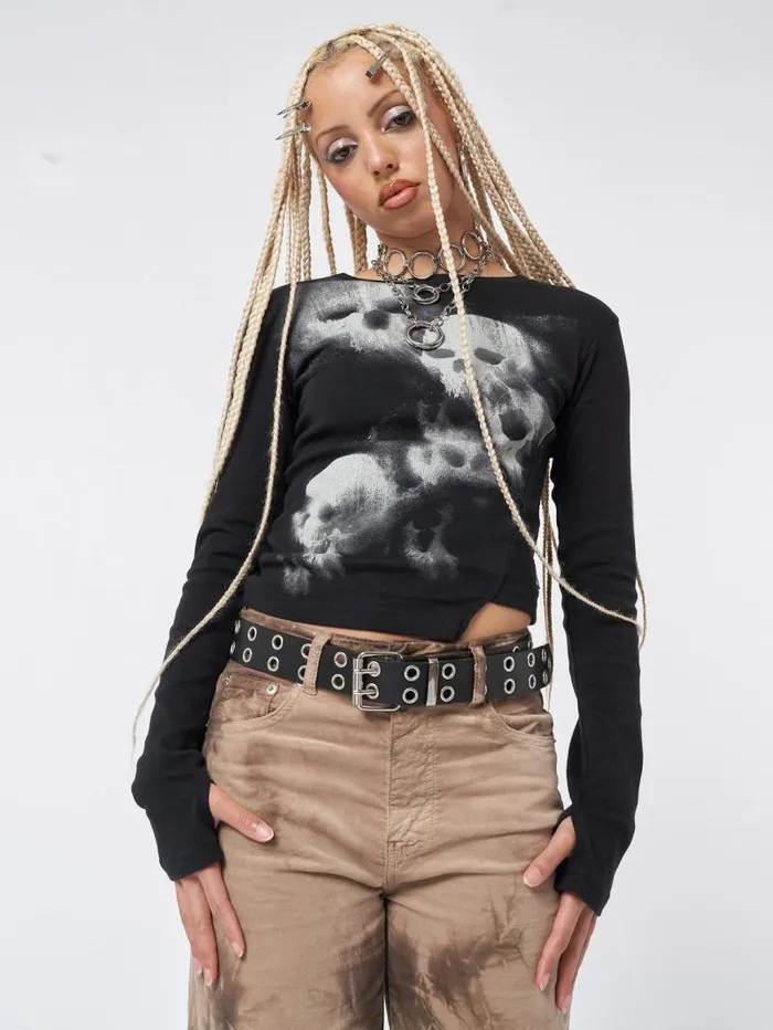 Skull Crusher Black Asymmetric Top Women Minga London Tops and TShirts