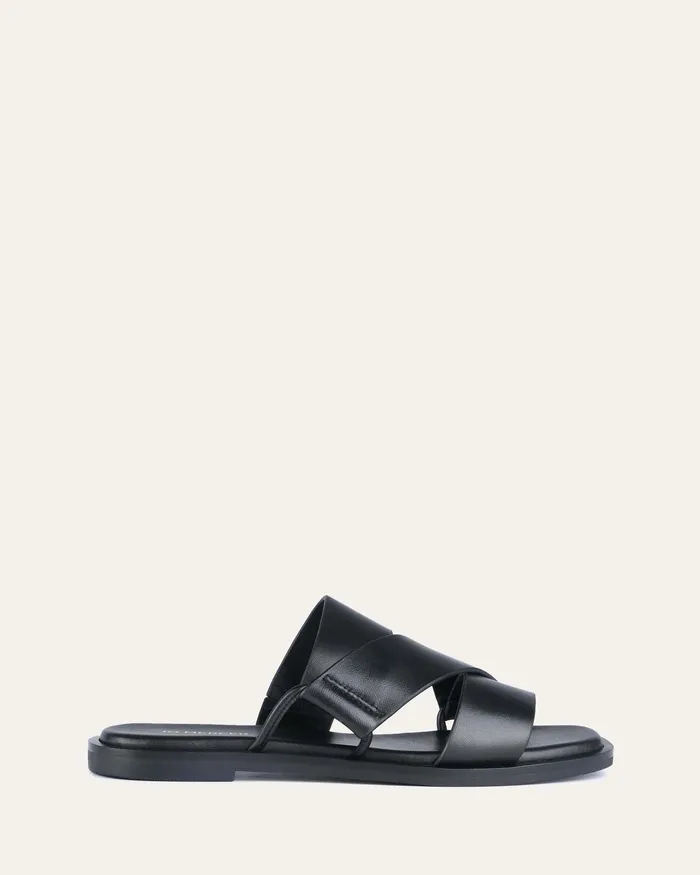 SLIDES Shelby flat slides black leather jomercer Women
