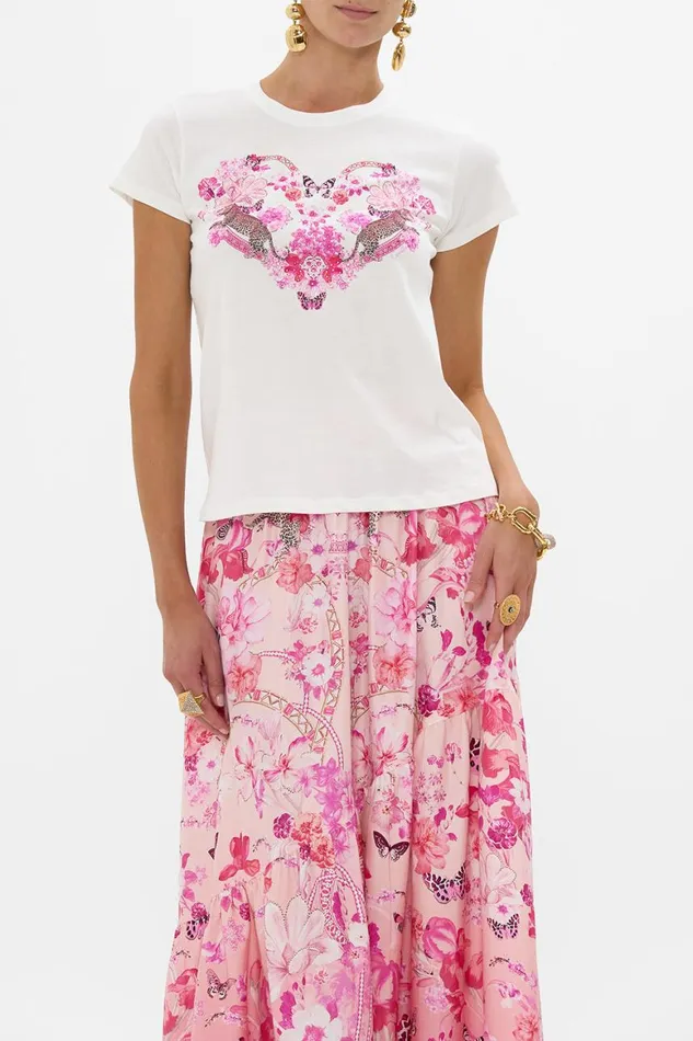 SLIM FIT ROUND NECK TSHIRT 8211 WHITE PINK BOTANICAL NOVELLA Botanical Novella Womens Camilla Tees