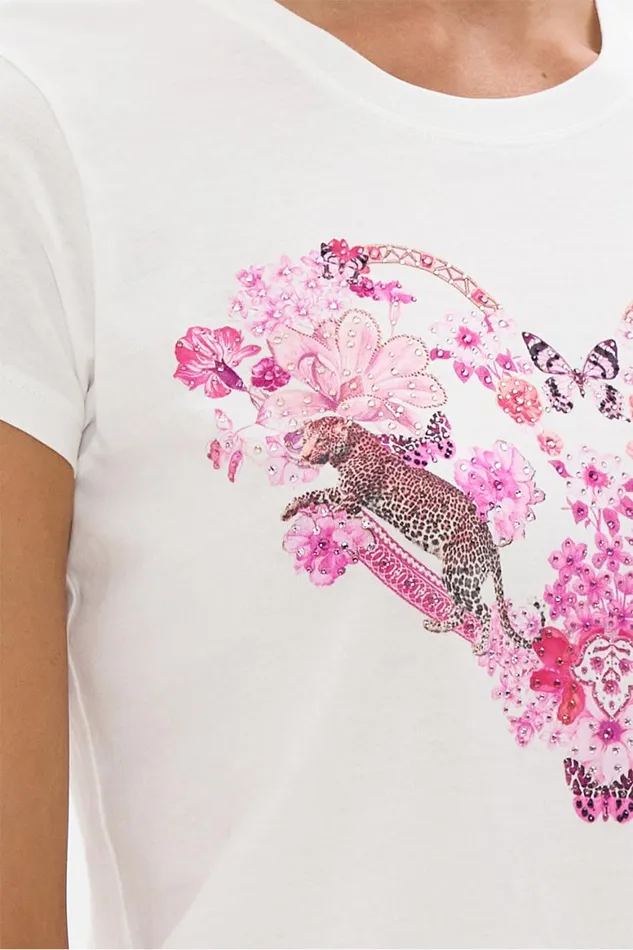 SLIM FIT ROUND NECK TSHIRT 8211 WHITE PINK BOTANICAL NOVELLA Botanical Novella Womens Camilla Tees