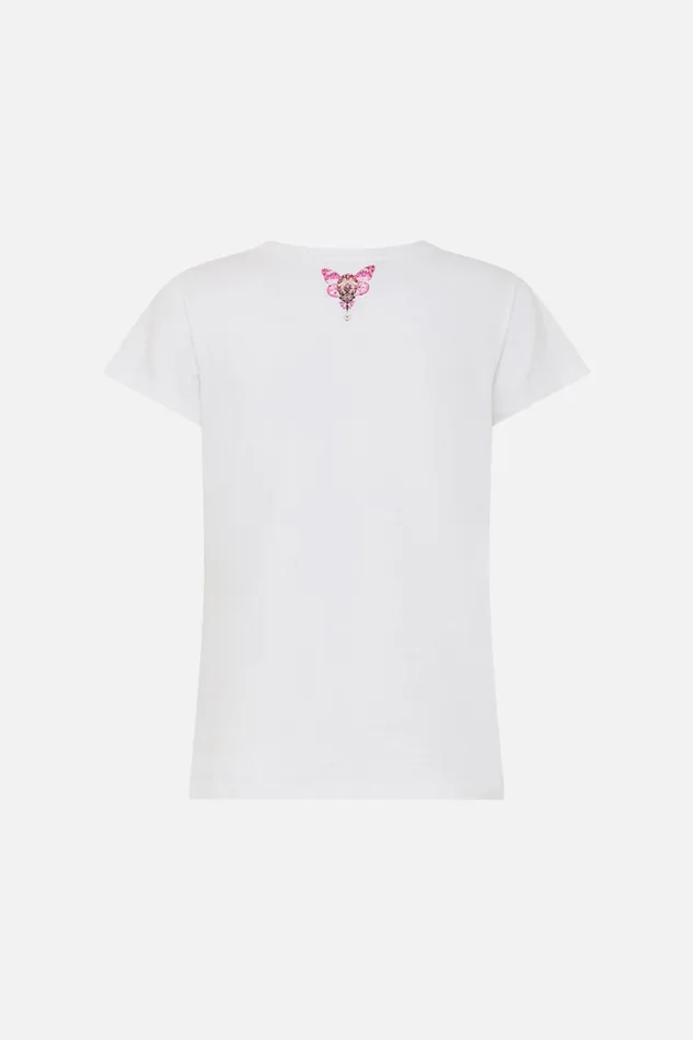SLIM FIT ROUND NECK TSHIRT 8211 WHITE PINK BOTANICAL NOVELLA Botanical Novella Womens Camilla Tees