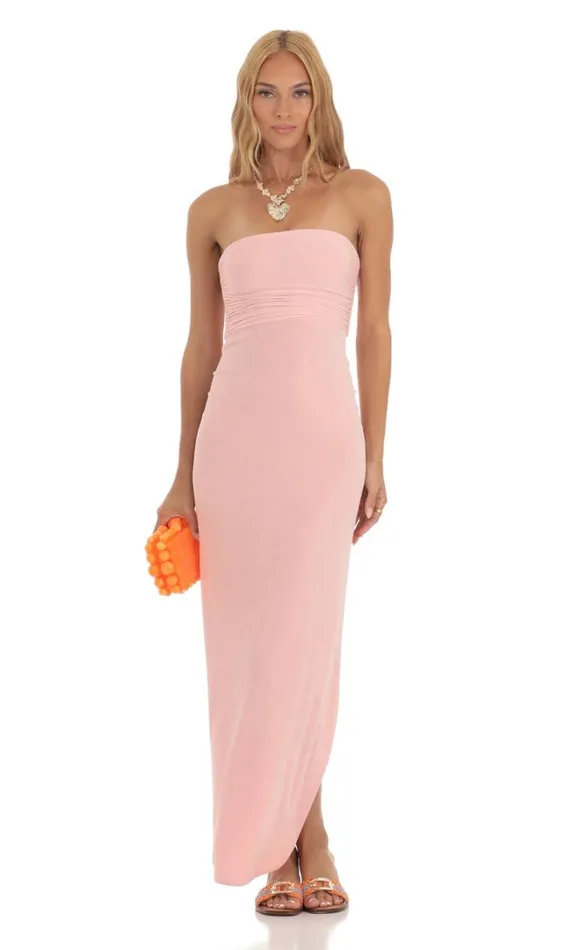 Slinky Strapless Dress Pink Women LUCY IN THE SKY Maxi Dresses