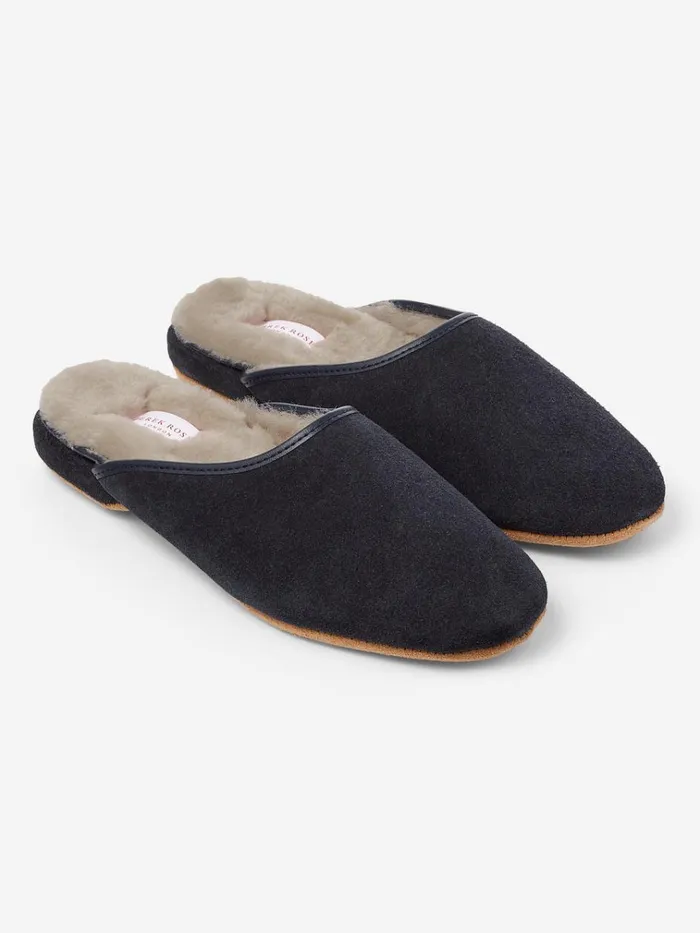 Slippers WomenSlippers Derek Rose Mule Slippers Imogen Suede Sheepskin Navy