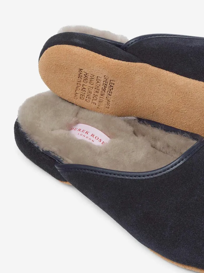 Slippers WomenSlippers Derek Rose Mule Slippers Imogen Suede Sheepskin Navy