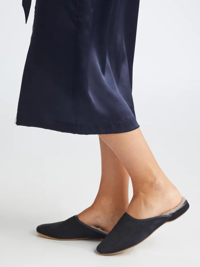 Slippers WomenSlippers Derek Rose Mule Slippers Imogen Suede Sheepskin Navy