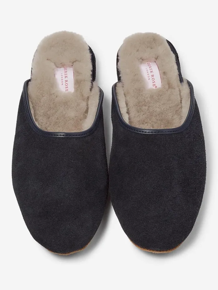Slippers WomenSlippers Derek Rose Mule Slippers Imogen Suede Sheepskin Navy