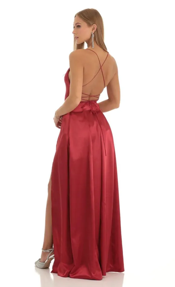 Slit Maxi Dress Red Women LUCY IN THE SKY Maxi Dresses Slit Maxi Dress Red Women LUCY IN THE SKY Maxi Dresses