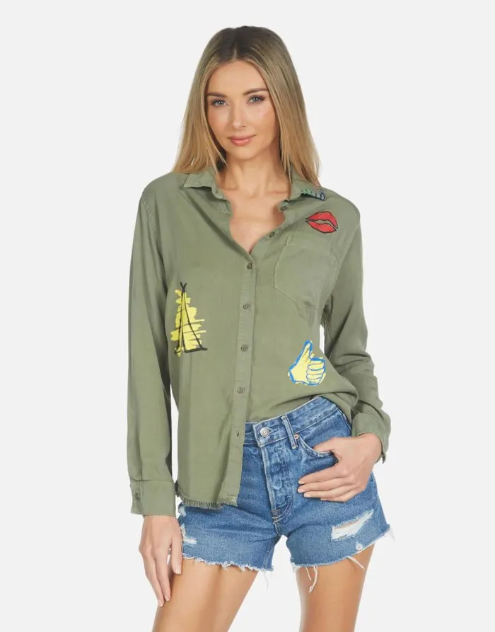 Sloane Camp Hair Don039t Care Military Women Lauren Moshi Long Sleeve