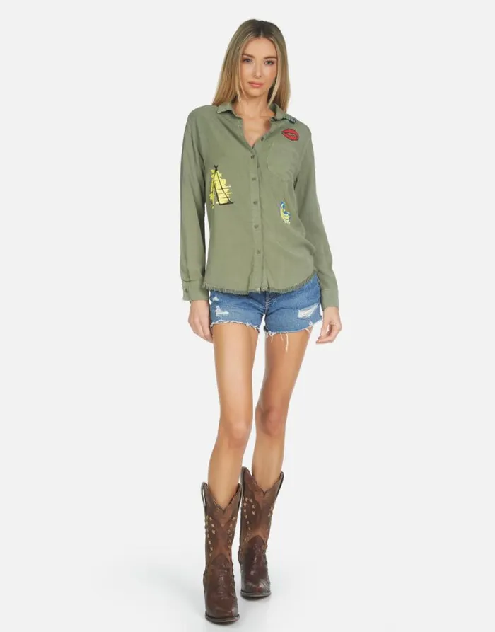 Sloane Camp Hair Don039t Care Military Women Lauren Moshi Long Sleeve