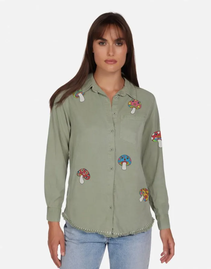 Sloane Magic Mushrooms Pine Green Women Lauren Moshi Long Sleeve