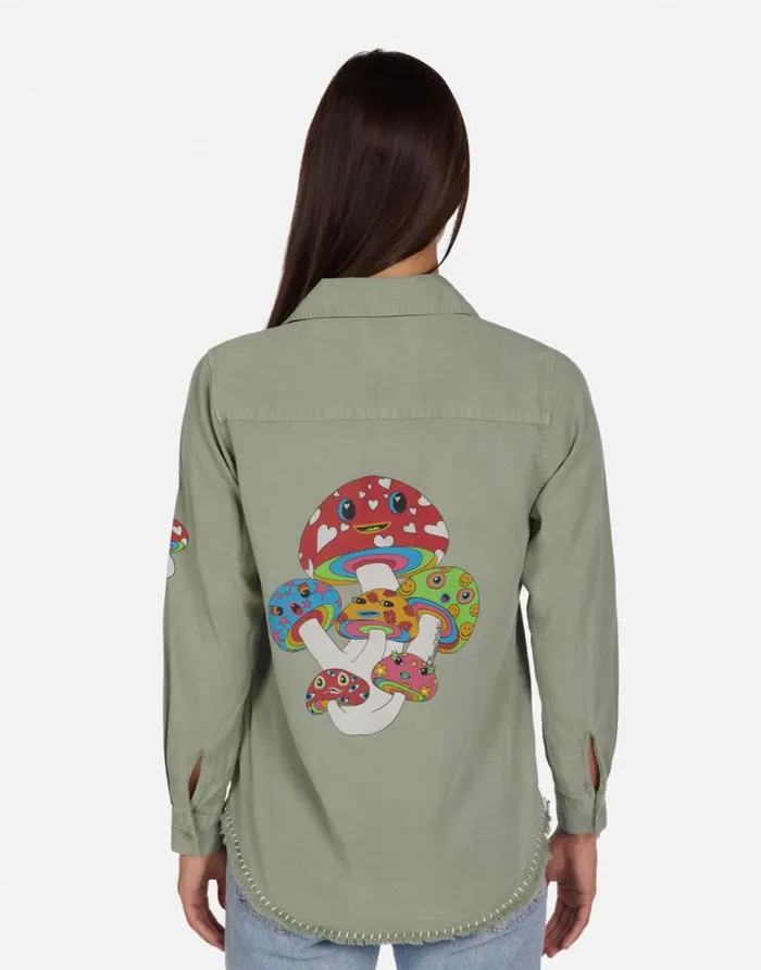 Sloane Magic Mushrooms Pine Green Women Lauren Moshi Long Sleeve