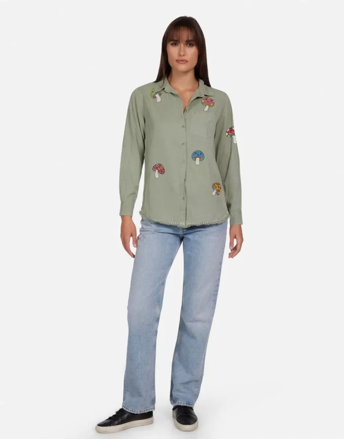 Sloane Magic Mushrooms Pine Green Women Lauren Moshi Long Sleeve