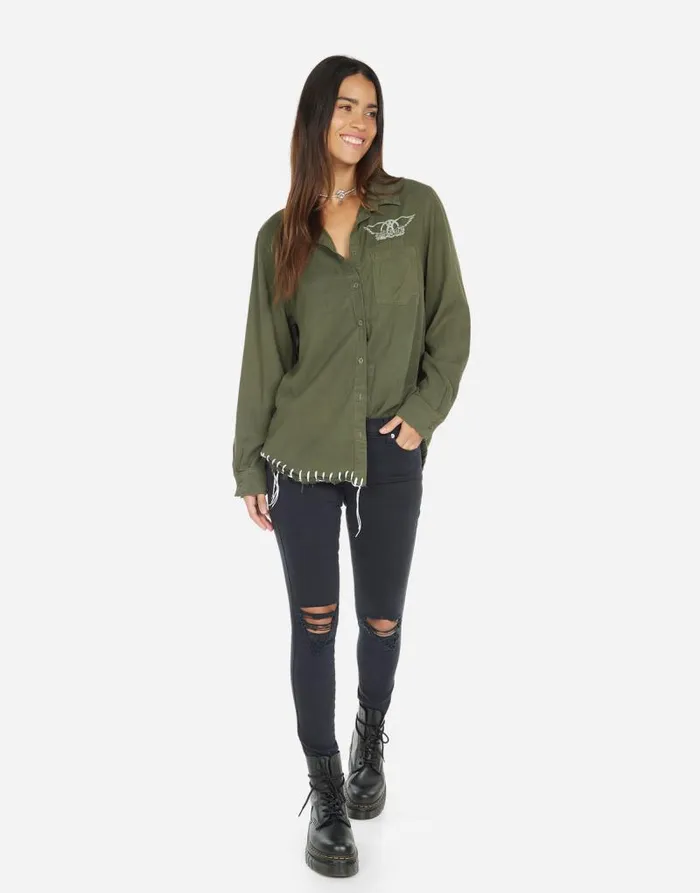 Sloane Vintage Aerosmith Military Women Lauren Moshi Long Sleeve