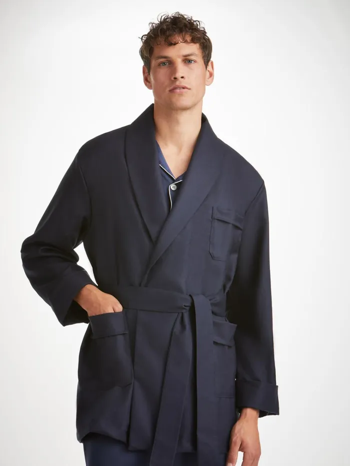 Smoking Jackets Men Derek Rose Smoking Jacket Westminster 2 Wool Navy