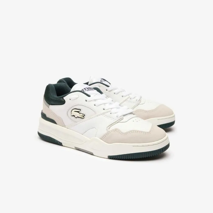 Sneakers Women Lacoste Womens Lineshot Mesh Collar Leather Sneakers Whitedark Green 1r5