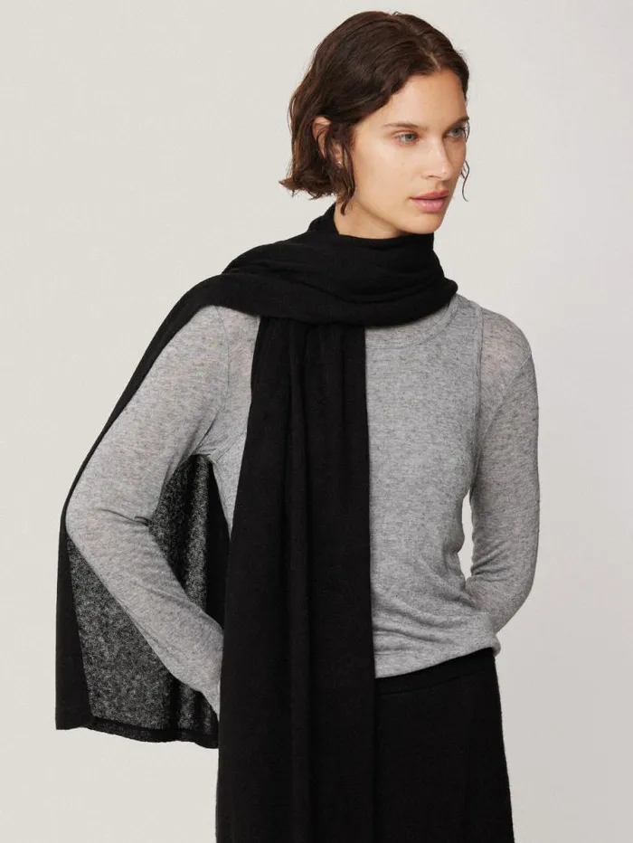 Soft Gauzy Knit Scarf Black Women Jigsaw Knitwear and Cashmere