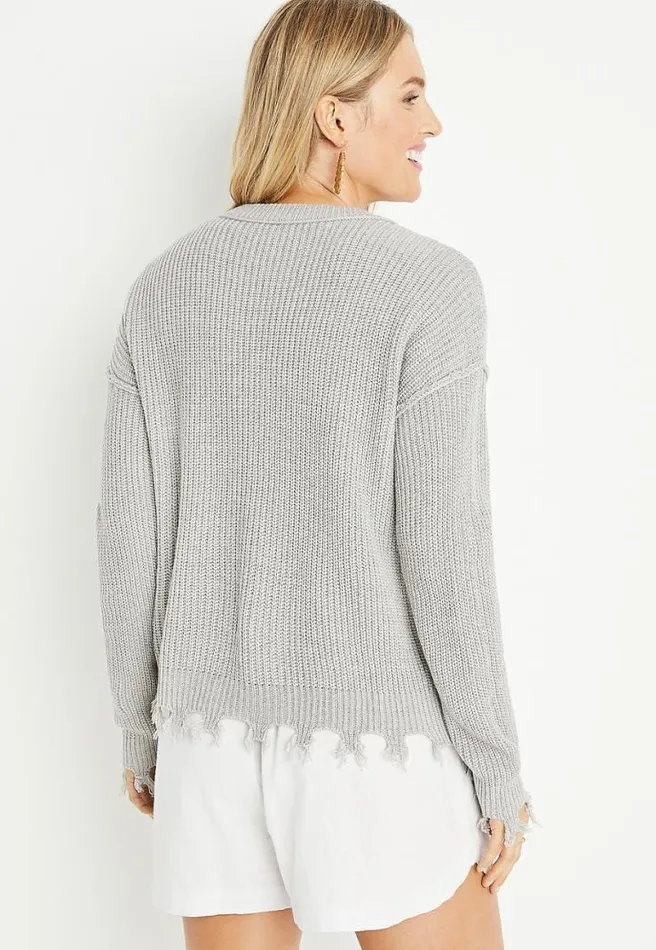 Solid Destructed Hem Button Down Cardigan Women Maurices Tops