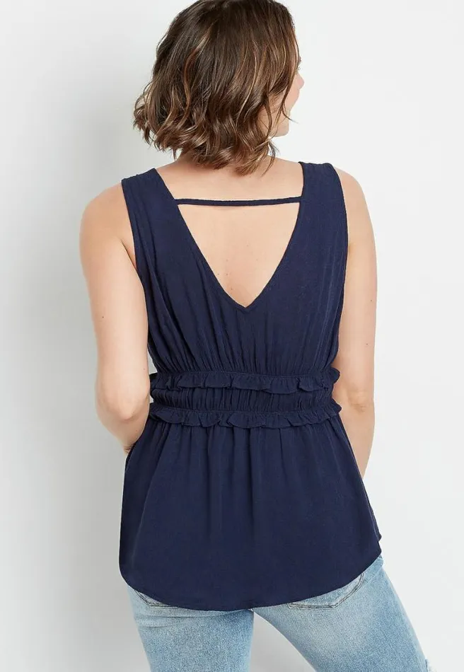 Solid Double Ruffle Waisted Tank Top Women Maurices Tops