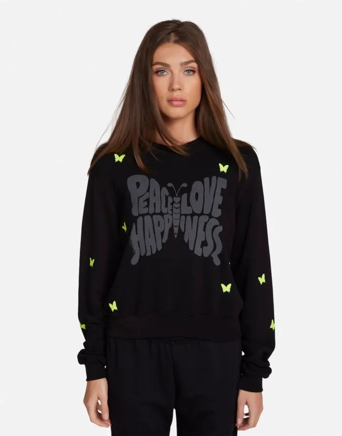 Spalding Neon Peace Love Butterflies Black Women Lauren Moshi Long Sleeve