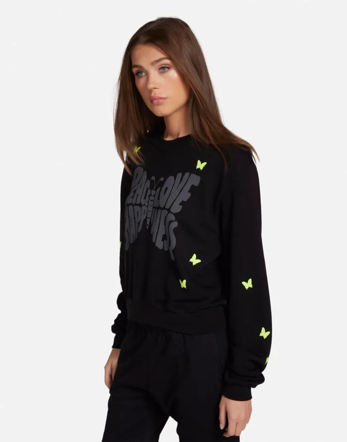 Spalding Neon Peace Love Butterflies Black Women Lauren Moshi Long Sleeve