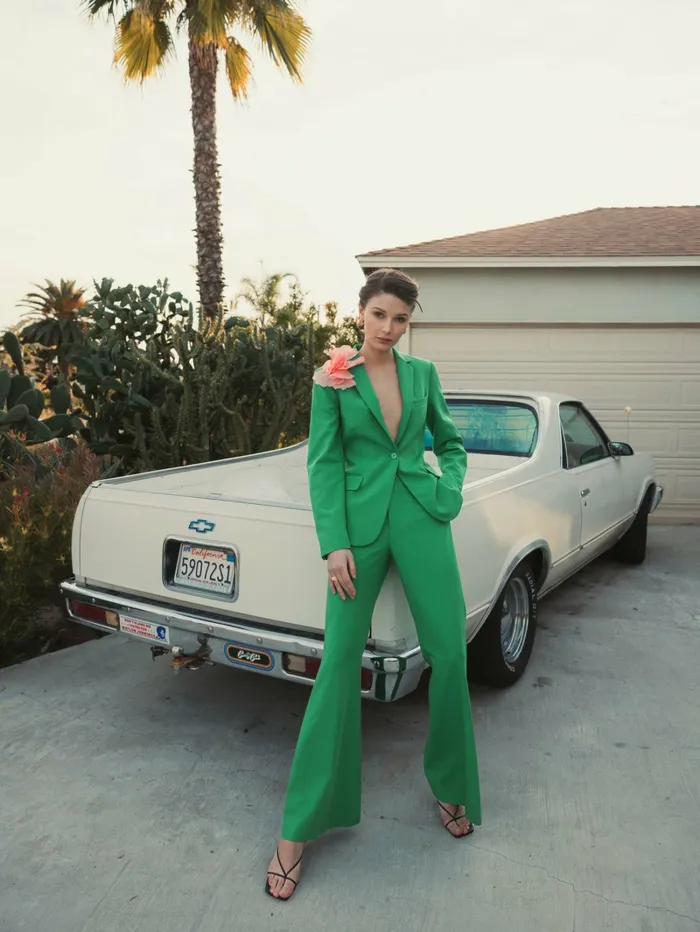 Spring Green Classic Crepe Flared Leg Trouser Pant 8211 FINAL SALE Spring Green Women Pants Mac Duggal