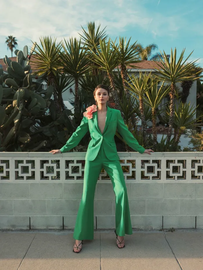Spring Green Classic Crepe Flared Leg Trouser Pant 8211 FINAL SALE Spring Green Women Pants Mac Duggal