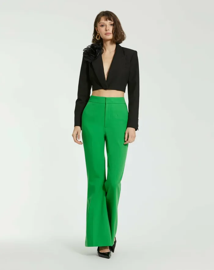 Spring Green Classic Crepe Flared Leg Trouser Pant 8211 FINAL SALE Spring Green Women Pants Mac Duggal
