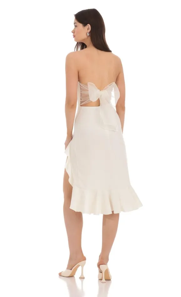 Strapless Back Bow Midi Dress Ivory Women LUCY IN THE SKY Midi Dresses
