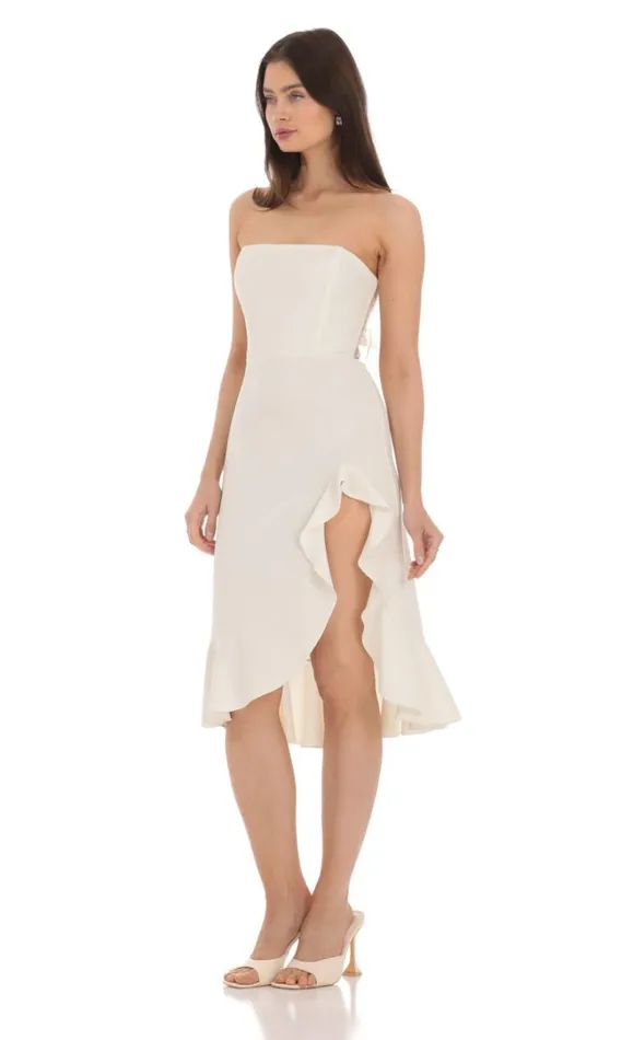 Strapless Back Bow Midi Dress Ivory Women LUCY IN THE SKY Midi Dresses Strapless Back Bow Midi Dress Ivory Women LUCY IN THE SKY Midi Dresses