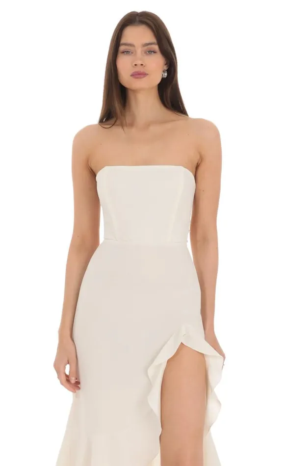 Strapless Back Bow Midi Dress Ivory Women LUCY IN THE SKY Midi Dresses Strapless Back Bow Midi Dress Ivory Women LUCY IN THE SKY Midi Dresses