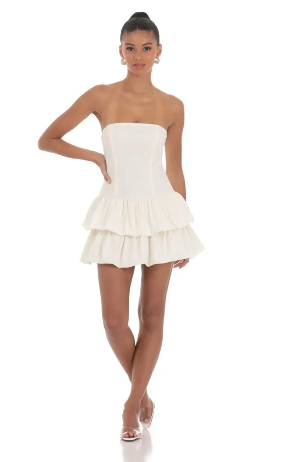 Strapless Corset Bubble Dress Ivory Women LUCY IN THE SKY Mini Dresses