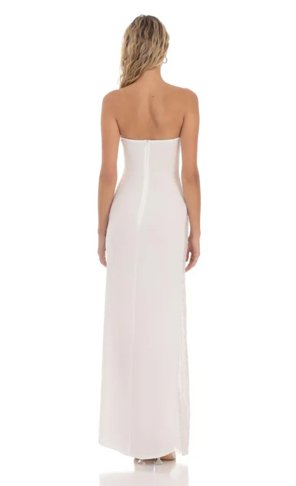 Strapless Mesh Sequin Slit White Women LUCY IN THE SKY Maxi Dresses Strapless Mesh Sequin Slit White Women LUCY IN THE SKY Maxi Dresses