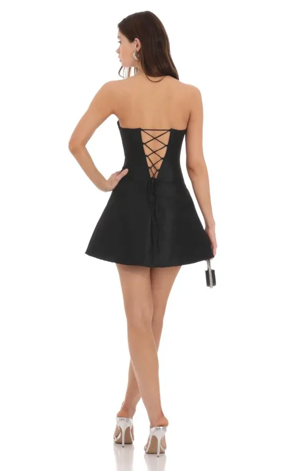 Strapless Rhinestone Bow Dress Black Women LUCY IN THE SKY Mini Dresses Strapless Rhinestone Bow Dress Black Women LUCY IN THE SKY Mini Dresses