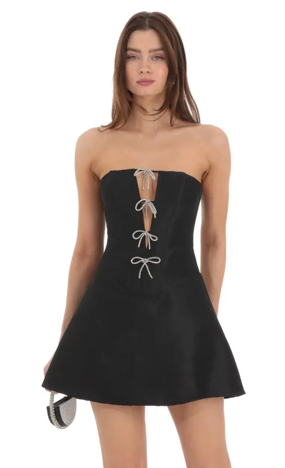 Strapless Rhinestone Bow Dress Black Women LUCY IN THE SKY Mini Dresses Strapless Rhinestone Bow Dress Black Women LUCY IN THE SKY Mini Dresses