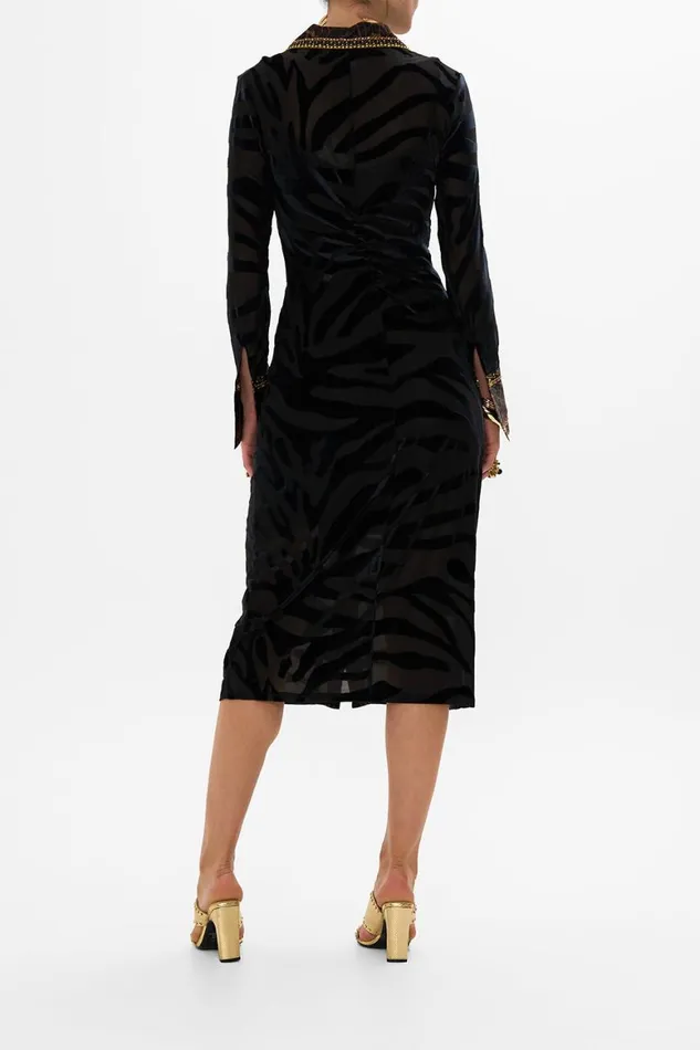 STRETCH VELVET ANIMAL SHIRT DRESS AMSTERGLAM Amsterglam Womens Camilla Dresses