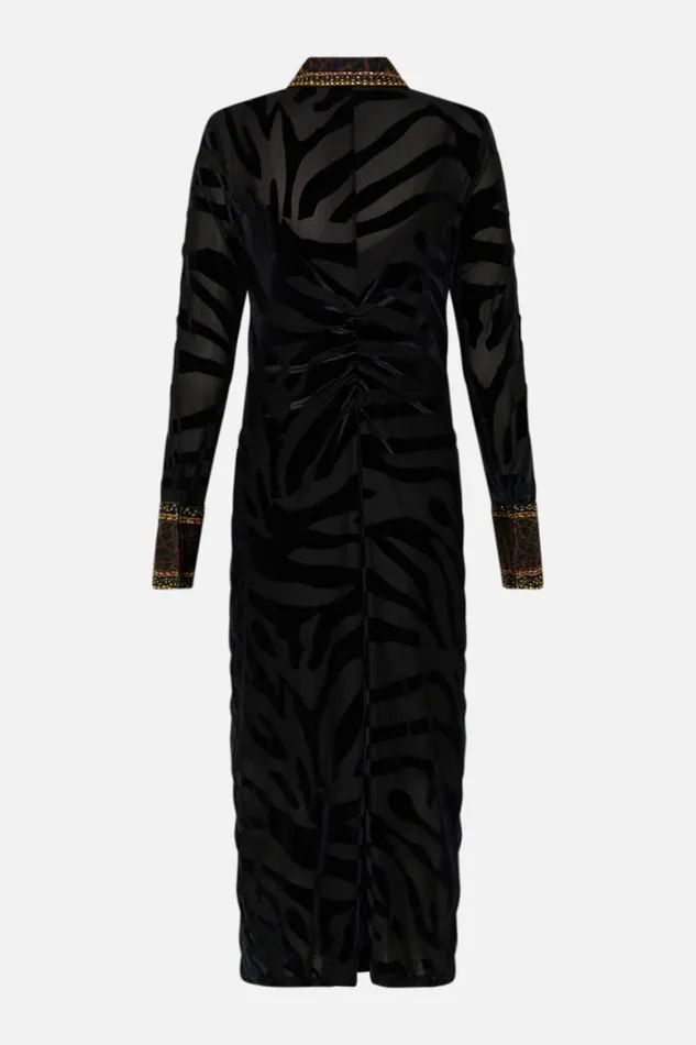 STRETCH VELVET ANIMAL SHIRT DRESS AMSTERGLAM Amsterglam Womens Camilla Dresses