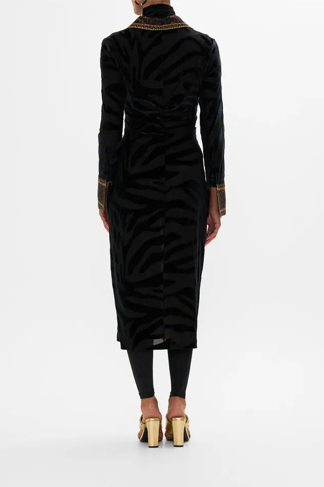 STRETCH VELVET ANIMAL SHIRT DRESS AMSTERGLAM Amsterglam Womens Camilla Dresses