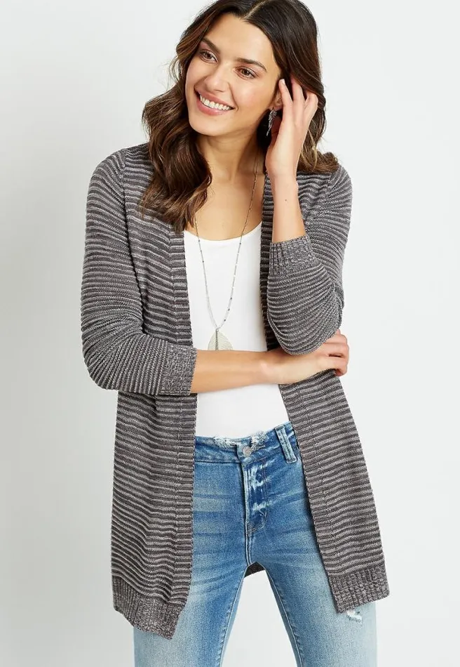 Striped Washed Yarn Cardigan Women Maurices Tops