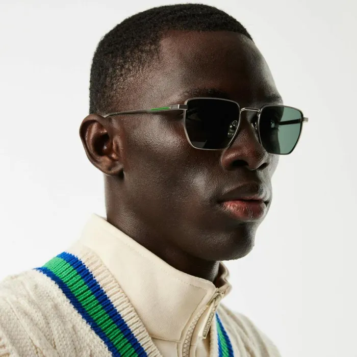 Sunglasses Men Lacoste Men039s Squared Metal Retro Sunglasses Matte Light Ruthenium 038