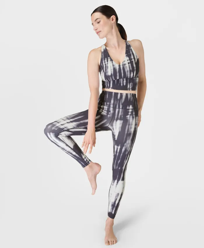 Super Soft Yoga Leggings Grey Bokeh Print Women Pocketed Sweaty Betty