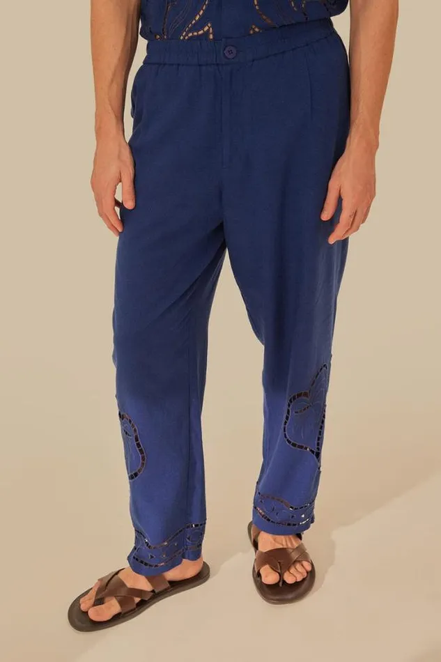 Surrealist Richelieu Embroidered Euroflax Premium Linen Pants Women FARM Rio Pants