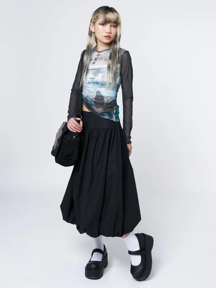 Suya Black Bubble Midi Skirt Women Minga London Bottoms