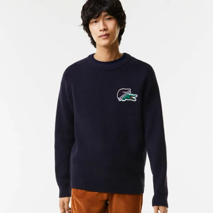 Sweaters and Sweatshirts Men Lacoste Men039s Crocodile Sweater Navy Blue 166
