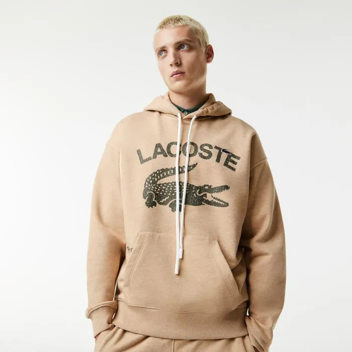 Sweaters and Sweatshirts Men Lacoste Men039s Loose Fit Crocodile Hoodie Beige 4jw