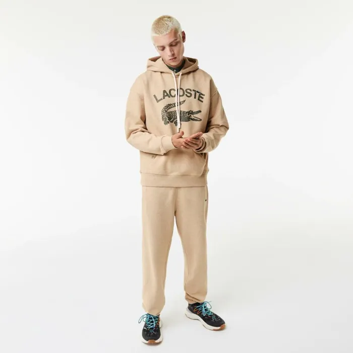 Sweaters and Sweatshirts Men Lacoste Men039s Loose Fit Crocodile Hoodie Beige 4jw