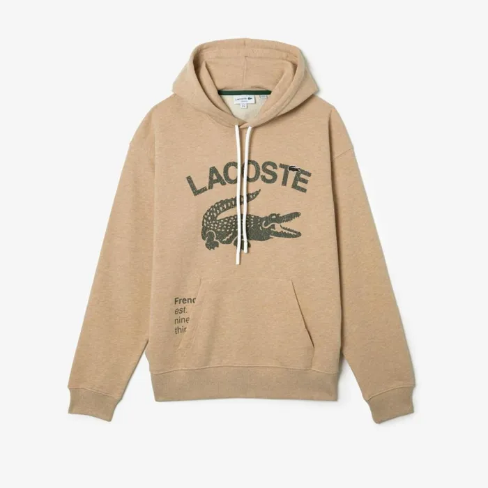Sweaters and Sweatshirts Men Lacoste Men039s Loose Fit Crocodile Hoodie Beige 4jw