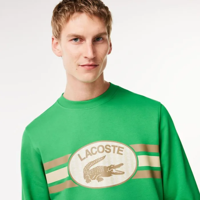 Sweaters and Sweatshirts Men Lacoste Men039s Loose Fit Monogram Fleece Sweatshirt Green Siw