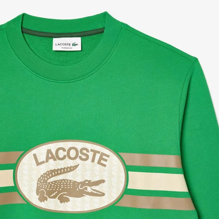 Sweaters and Sweatshirts Men Lacoste Men039s Loose Fit Monogram Fleece Sweatshirt Green Siw