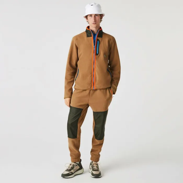 Sweaters and Sweatshirts Men Lacoste Men039s Relaxed Fit Polar Fleece ZipUp Sweatshirt Brown Khaki Green 89f