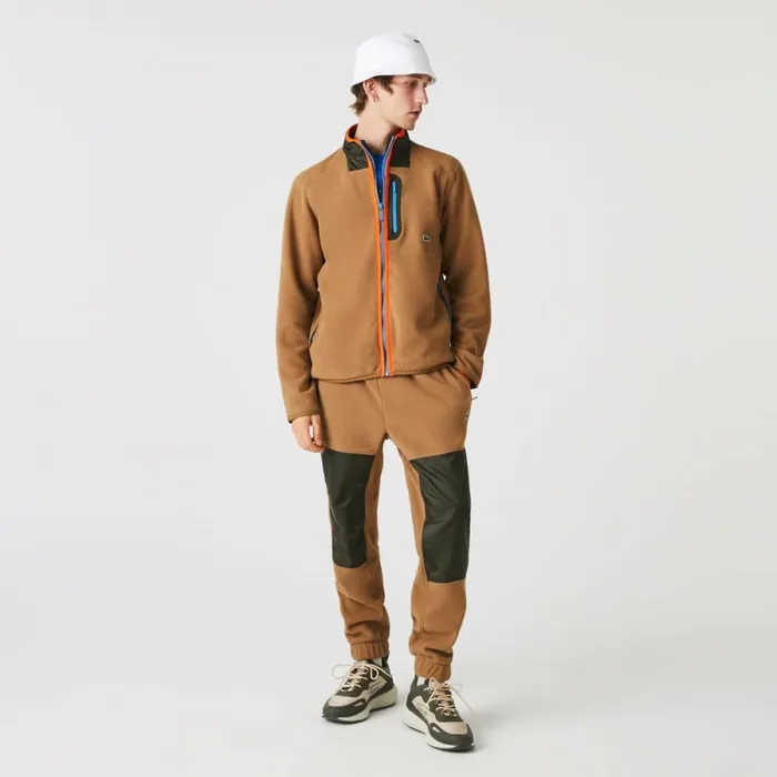Sweaters and Sweatshirts Men Lacoste Men039s Relaxed Fit Polar Fleece ZipUp Sweatshirt Brown Khaki Green 89f